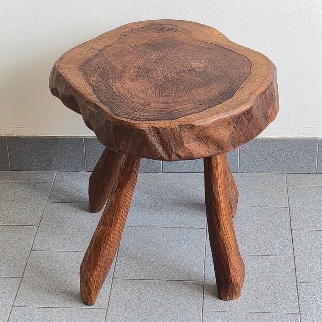 Brown Brutalist Side Table in Oak by Jean Touret for Marolles, 1970s For Sale - Image 8 of 14