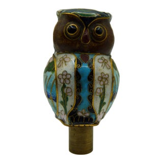 Vintage Brass Cloisonné Owl Lamp Finial For Sale