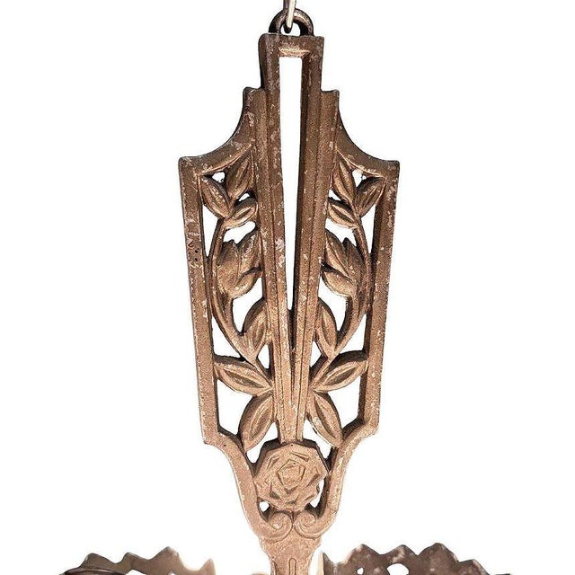 1930s 1930s Art Deco Brass Five Light Circular Chandelier by Markel For Sale - Image 5 of 8