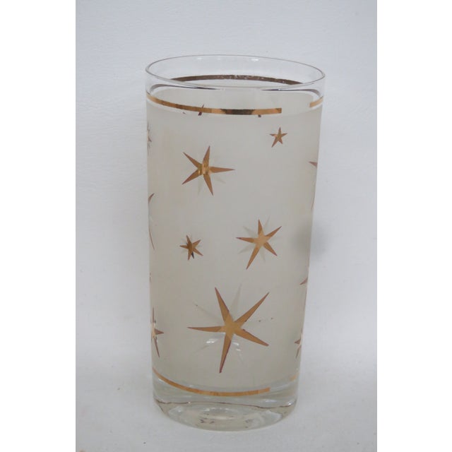 Gold Mid Century Highball 8 Frosted Glass Cups Gold Atomic Starburst W Caddy 4605b For Sale - Image 8 of 18