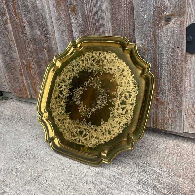 Campaign Towle Etched Brass Tray For Sale - Image 3 of 4