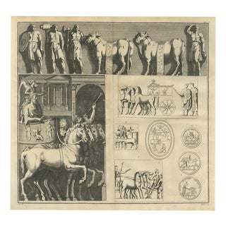 Bernard de Montfaucon, Roman Triumphal Chariots, Sacrificial Bulls and Coins, 1722, Engraving For Sale