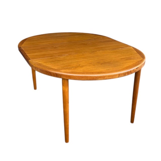 Restored Vintage Danish Modern Teak Dining Table – Oval Extendable With Two Leaves For Sale - Image 18 of 18