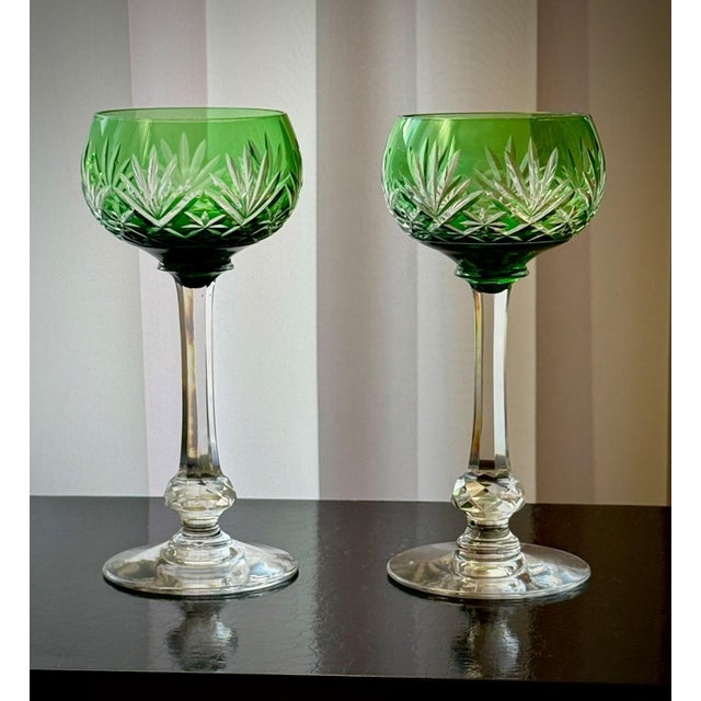 Green Massenet Crystal Hock Glasses by Saint-Louis, 1920, Set of 2 For Sale - Image 4 of 16