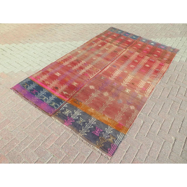 Mid 20th Century Mid 20th Century Vintage Turkish Handmade Kilim Area Rug For Sale - Image 5 of 11
