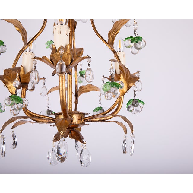 Italian Gilt Fruit Chandelier with Murano Glass Grapes, 1930s For Sale - Image 9 of 10
