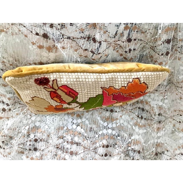 Vintage Handmade Needlepoint Pillow Wool Back to Velvet Floral For Sale - Image 9 of 12