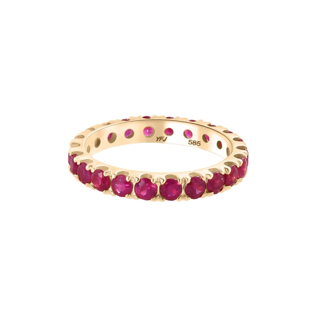 14k Gold Round Ruby Eternity Band Stacking Ring Size 7 For Sale