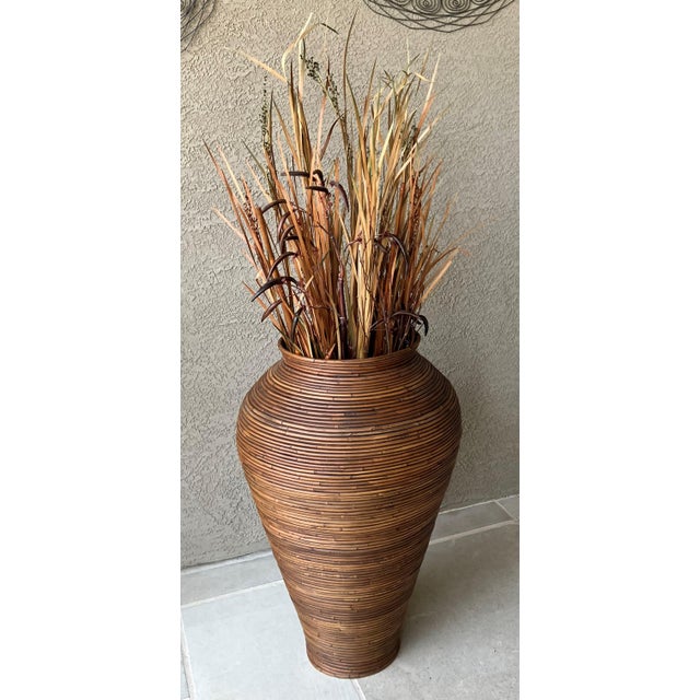 Late 20th-Century Gabriella Crespi-Style Pencil Reed Rattan Pithos-Shape Floor Vase For Sale - Image 9 of 18