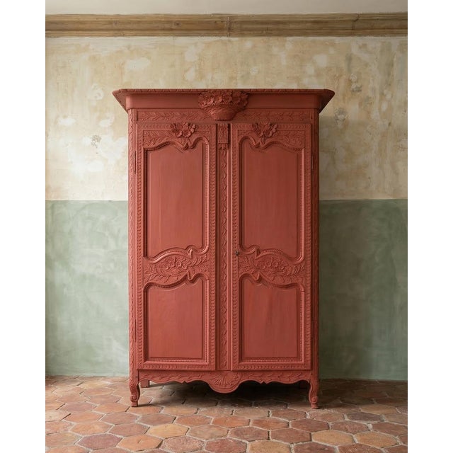 French 19th century painted marriage armoire. a french louis xv style rhubarb-red painted marriage armoire, circa...