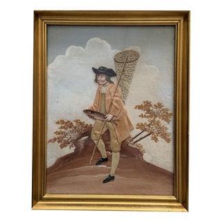 Anonimo, Painted Picture Scene, 1800s, Gouache and Fabric For Sale