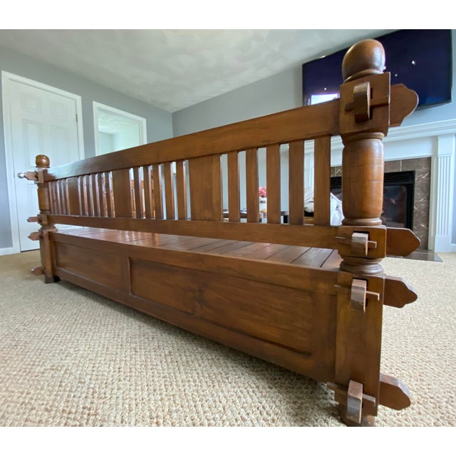 Japanese Vintage Javanese Indonesian Style Jati Wood Daybed Bench For Sale - Image 3 of 10