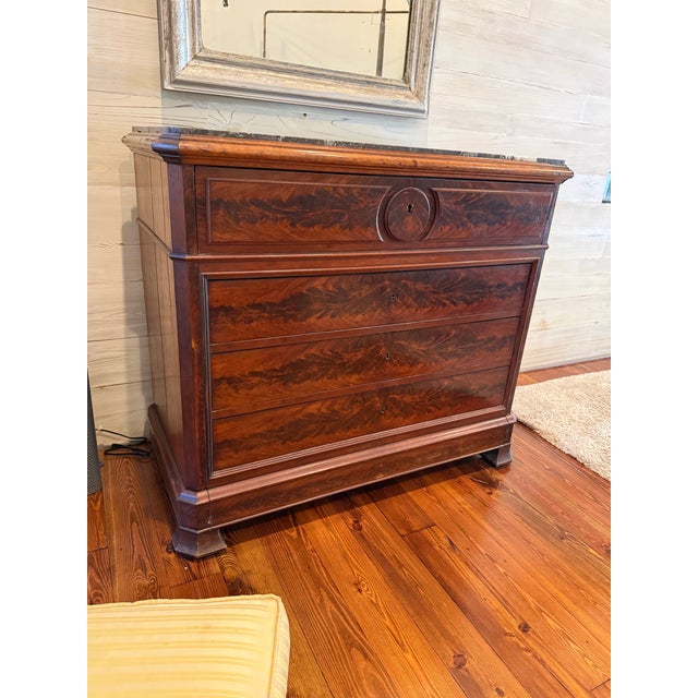 French 19th Century French Flame Mahogany Marble Top Secretaire a Abattant For Sale - Image 3 of 12