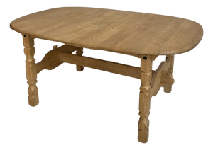 1970s Danish Brutalist Extendable Oak Dining Table in the Style of Henning Kjærnulf