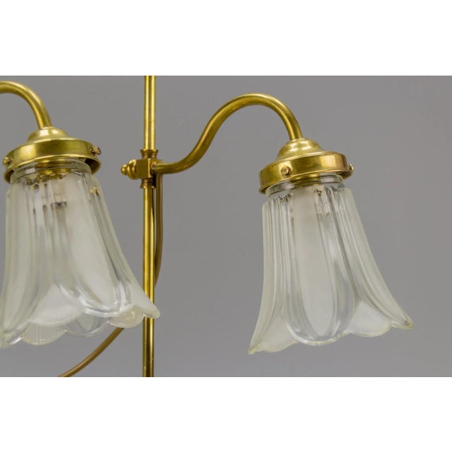1930s Vintage Brass & Frosted Glass Table Lamps, Set of 2 For Sale - Image 5 of 15