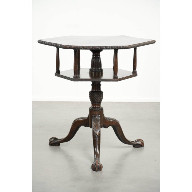 Antique English Wooden Hexagonal Top Turning Book Table, 19th Century For Sale - Image 3 of 17