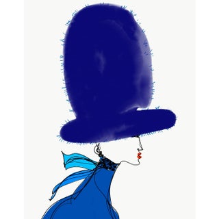 "Chapeau Snow Blue" Contemporary Original Whimsical Fashion Figurative Print by Annie Naranian For Sale