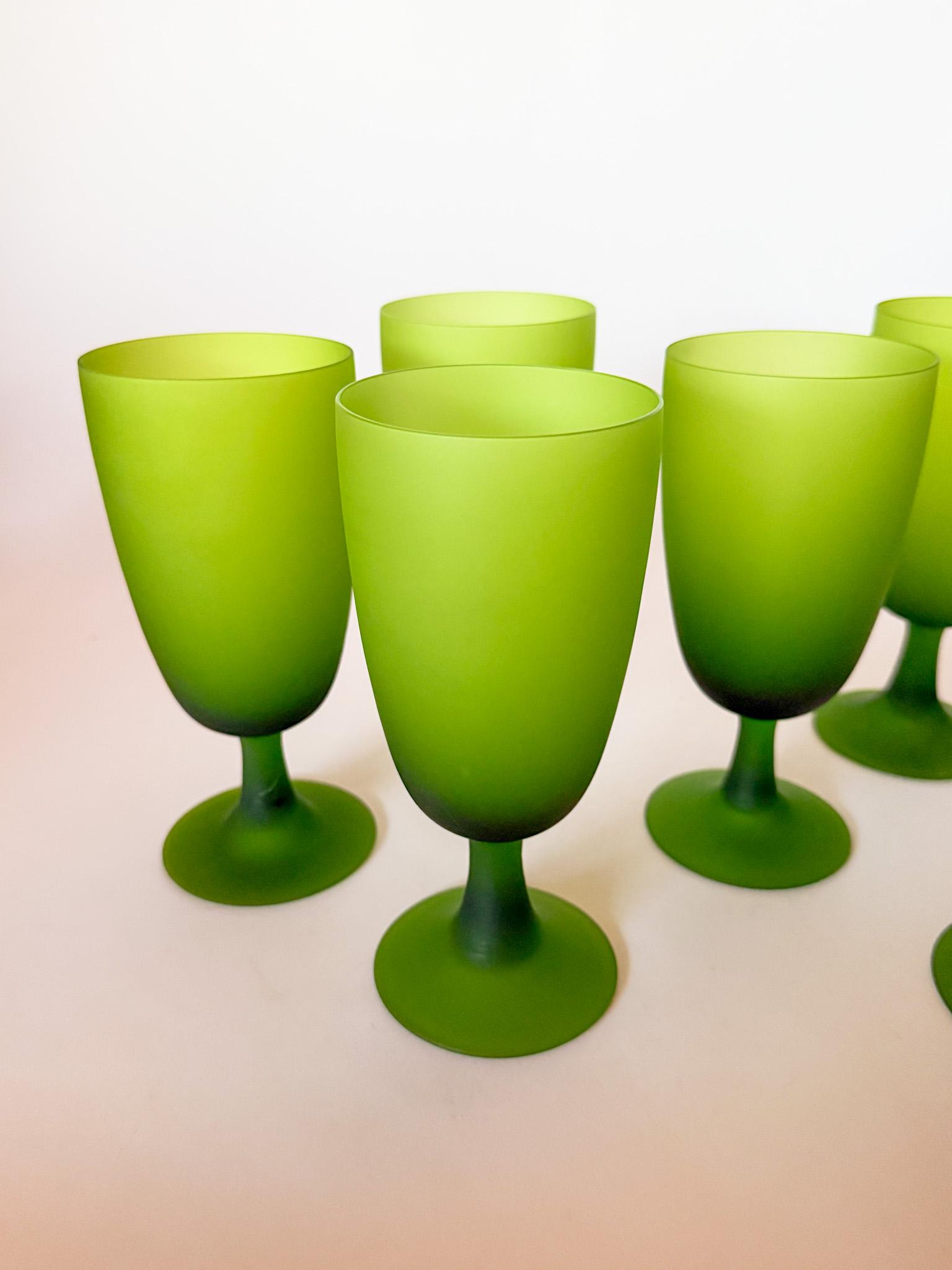 1960s Carlo Moretti Italy Satinato Frosted Green Wine Water
