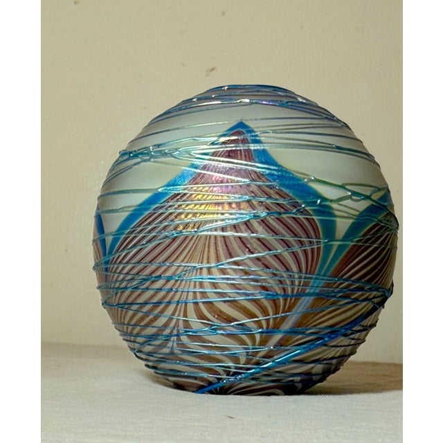 Abstract Vintage Blown Spun Pulled Feather Studio Aurene Iridescent Art Glass Paperweight For Sale - Image 3 of 9