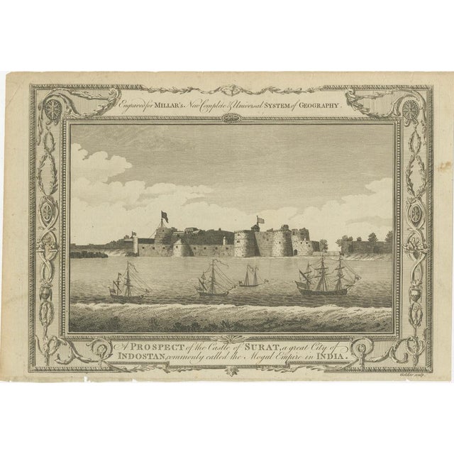 Antique View Surat Castle India – Mughal Empire Port, Millar 1782 This finely engraved eighteenth-century print presents a...
