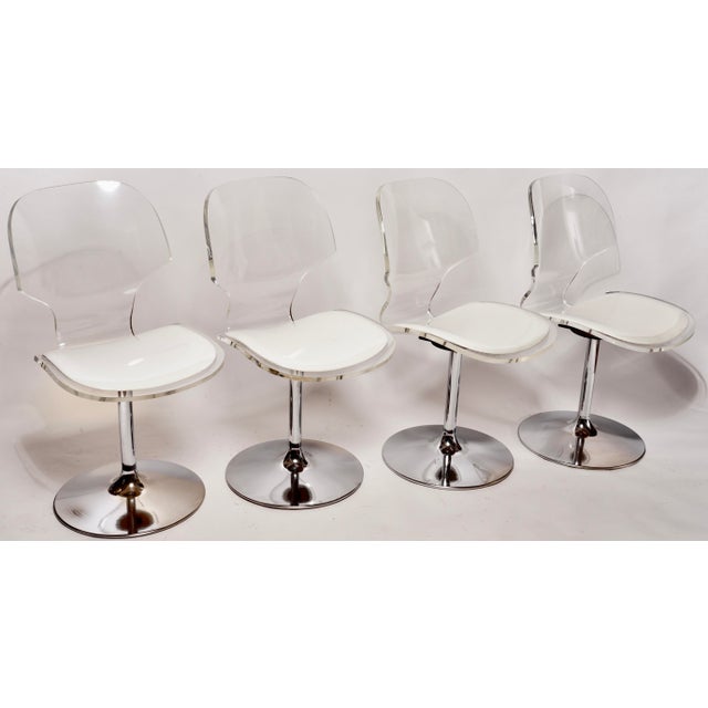 1970s 1970s Lucite and Chrome Based Swivel Dining Chairs by Charles Hollis Jones for Hill Manufacturing- Set of 4 For Sale - Image 5 of 10