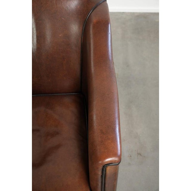 Brown Sheepskin Armchair in a Deep Brown Color Finished with Black Piping For Sale - Image 8 of 13