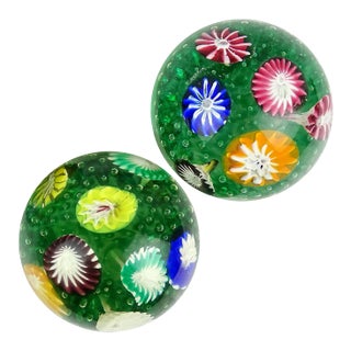Vintage Murano Fratelli Toso Rainbow Wild Flower Garden Italian Art Glass Paperweights - A Pair For Sale