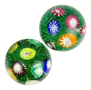 Vintage Murano Fratelli Toso Rainbow Wild Flower Garden Italian Art Glass Paperweights - A Pair