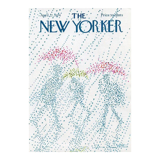 1974 Vintage New Yorker Magazine Cover, April 22, Laura Jean Allen Cover Art, Spring Showers For Sale
