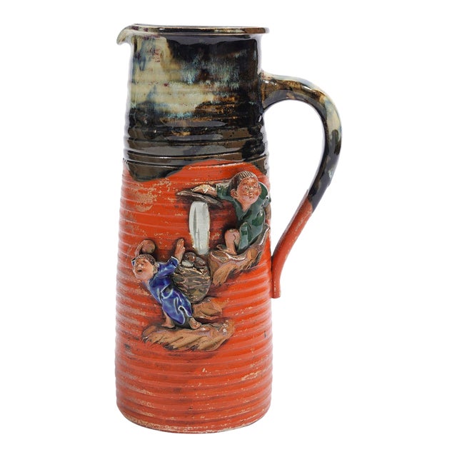 Japanese Sumida Gawa Ceramic Pitcher, C. 1890-1910 For Sale
