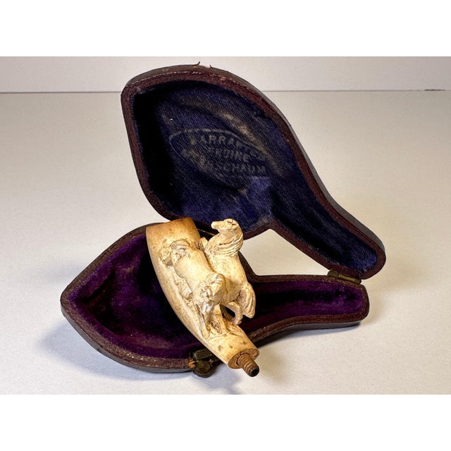 19th Century Antique Meerschaum Pipe, Carved Horses, with Original Case For Sale - Image 5 of 8