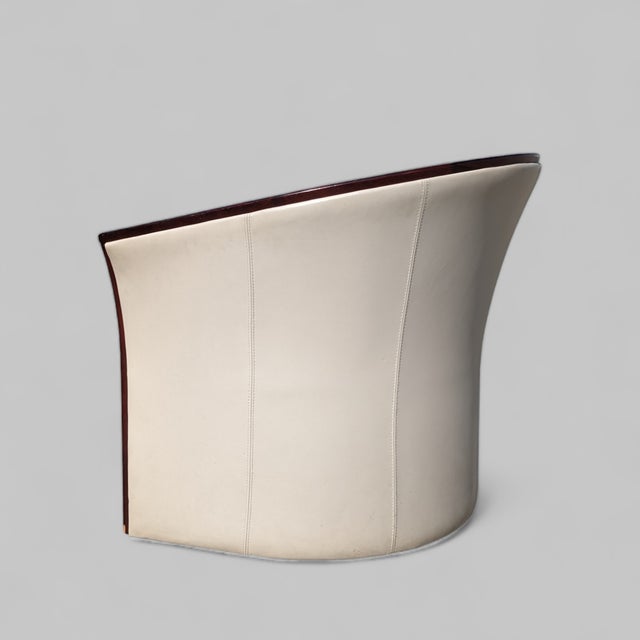 1970s Ekornes Rosewood and Cream Leather Barrel Armchair For Sale In Los Angeles - Image 6 of 17