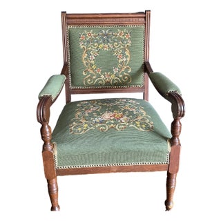 Antique Victorian Needlepoint Armchair With Eastlake Detailing, C. 1880s For Sale