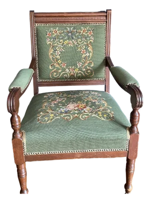 Antique Victorian Needlepoint Armchair With Eastlake Detailing, C. 1880s