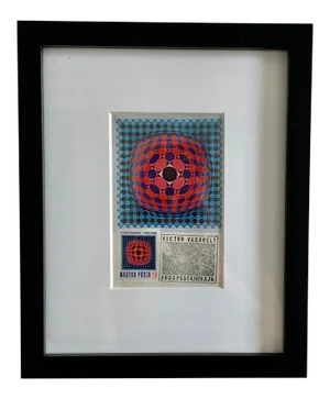 Victor Vasarely Op-Art Vega Chess Limited Edition 1967 Stamped Framed Postcard