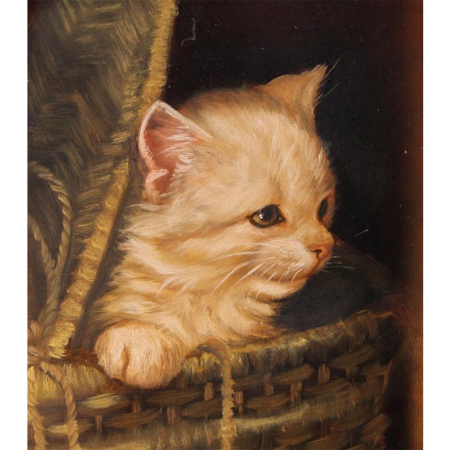 Gabor Kettinger, Three Kittens in a Basket, Late 20th Century, Oil on Wood, Framed For Sale - Image 3 of 7