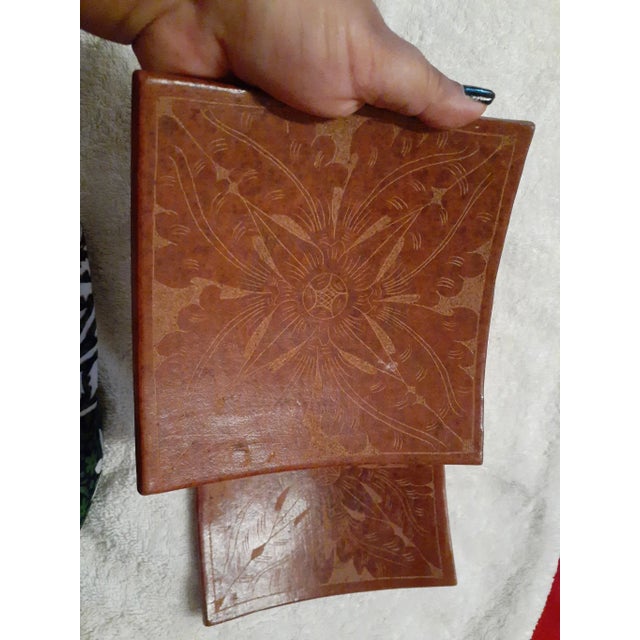 1990s 1990s Pair of Etched Terracotta Candle Holders Made in Indonesia For Sale - Image 5 of 8