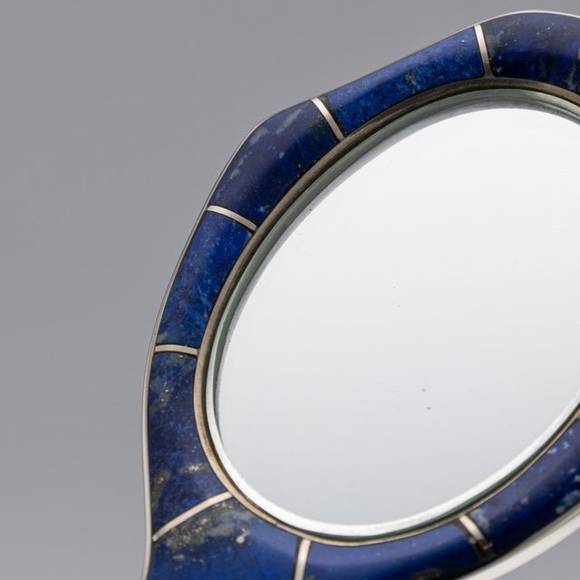 Metal Antique 20th Century Continental Silver & Lapis Lazuli Mounted Miniature Mirror, 1900 For Sale - Image 7 of 9