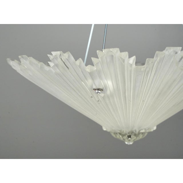 Art Deco Mid 20th Century Art Deco Starburst Glass Chrome Semi Flush Mount Light For Sale - Image 3 of 10