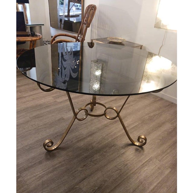 Vintage Brass and Glass Round Table, 1950s For Sale - Image 9 of 9