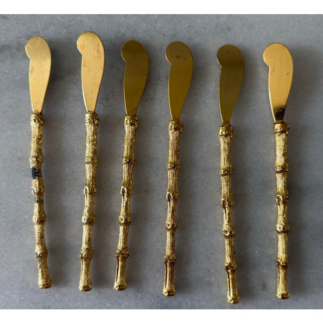 Vintage Gold Plated Bamboo Cocktail Knives - Set of 6 For Sale - Image 4 of 11