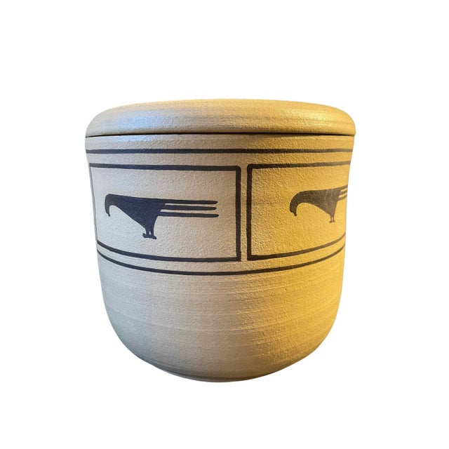 Vintage Studio Pottery Petroglyph Birds Lidded Vessel Singed Gottlieb For Sale - Image 10 of 10