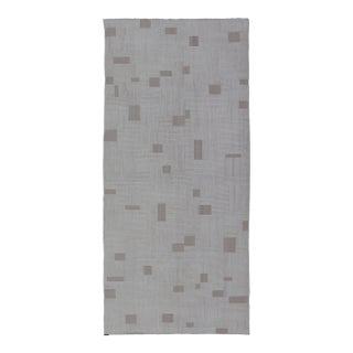 Modern Gallery Rug With Subtle Grid Design in Soft Ivory and Taupe 5'4 X 12'8 For Sale