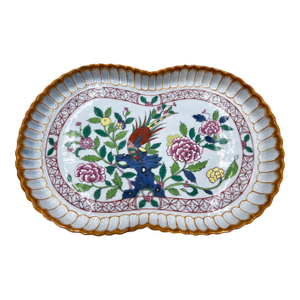 Rare Herend Hungary Hand-Painted Porcelain Footed Vine Dish - Orange Pheasant & Floral