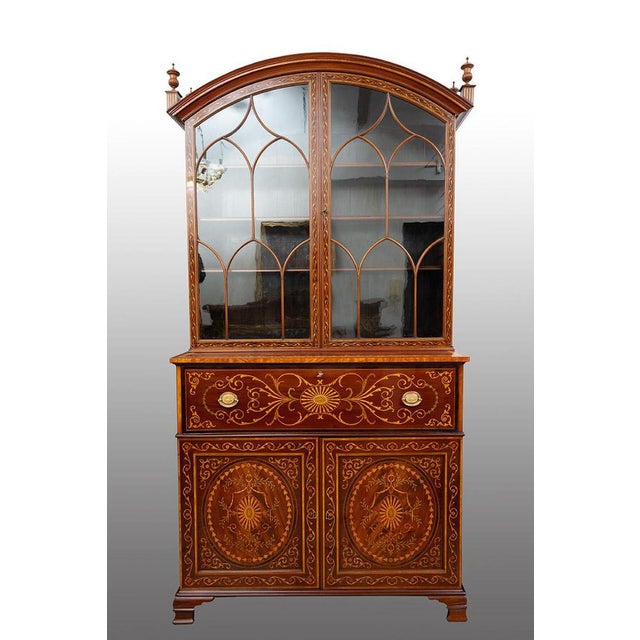 Brown English Sideboard Bookcase in Mahogany Feather with Maple Inlay Grafts, 19th Century For Sale - Image 8 of 8