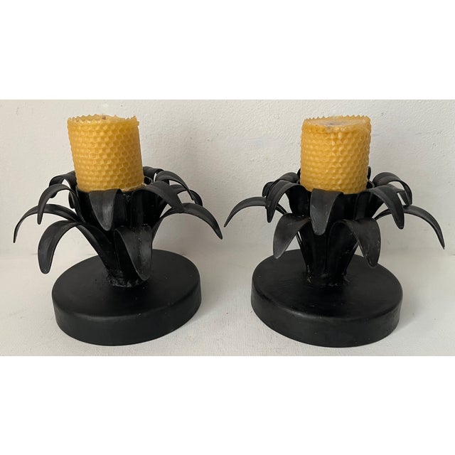 Handmade Wrought Iron 'Pineapple' Candle Holders-a Pair For Sale - Image 4 of 4