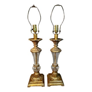 Pair Crystal Brass Lamps Berman Signed 1980s Hollywood Regency Style For Sale