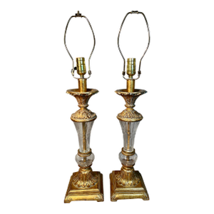 Pair Crystal Brass Lamps Berman Signed 1980s Hollywood Regency Style