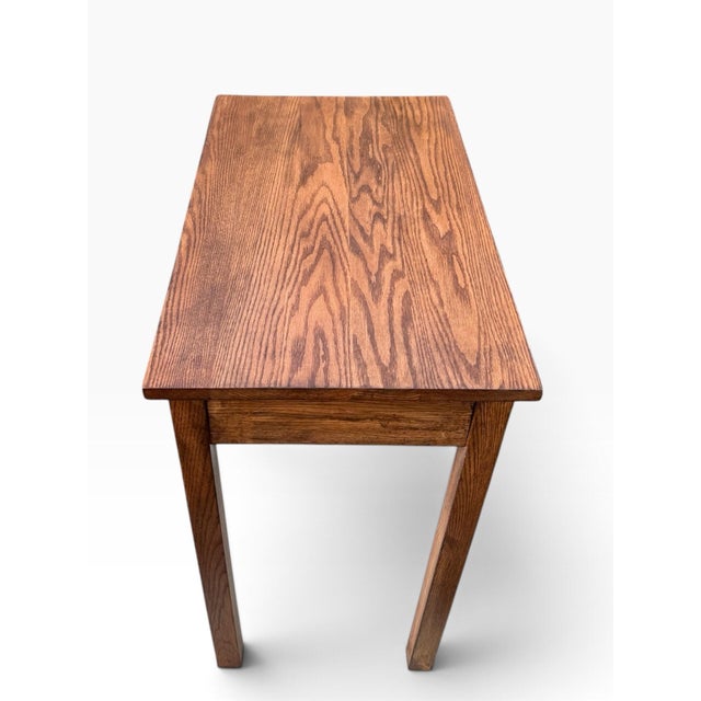 Brown Vintage Solid Oak One-Drawer Writing Desk or Console Table, Refinished For Sale - Image 8 of 11