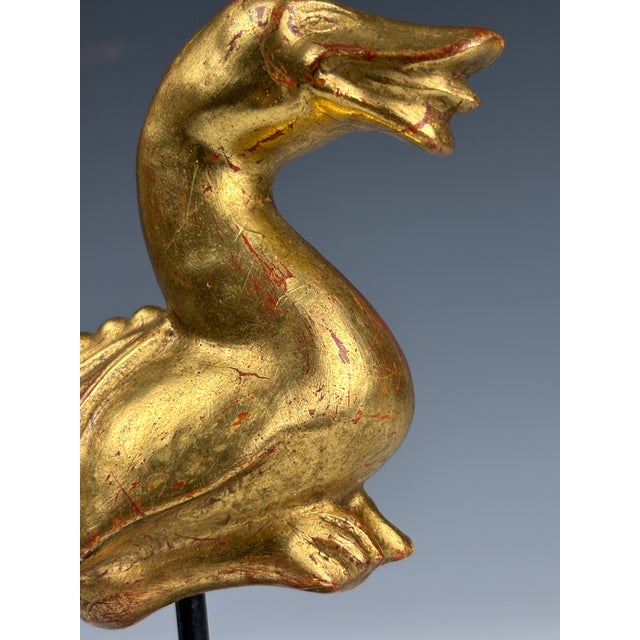 Antique Folk Art Giltwood Mythical Duck Sculpture, 1850 For Sale - Image 4 of 12